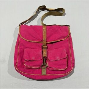 Vintage American Eagle Woman Pink Canvas Y2K Sleaze Hobo Crossbody Handbag Small